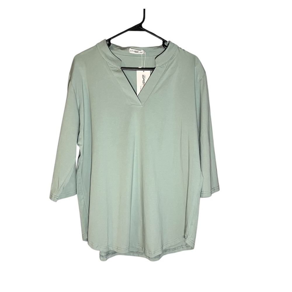 Ceasikery NWT Women's Sage Green V Neck Pullover Top Shirt 3/4 Sleeve‎ XL